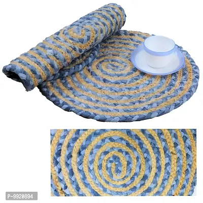 CANVASS? Braided Cotton Jute Placemats, 37 cm Round, for Center Table /Bed-Side Table, Dining Table/Shelves, Brown/Natural/Blue Color (Pack -1)-thumb2