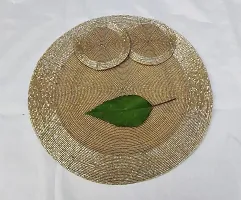 CANVASS? Light Gold Handicraft Beaded Table Placemat of Size 12"" Round Set of One Placemat (30 cm Round) & Two Coaster (10 cm Round)-thumb1