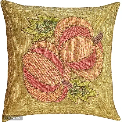 CANVASS? Decorative Designer Heavy Beaded Dupion Silk Throw Pillow Cushion Covers -Red Color; 14 x 14 inch Pack of 1 Piece