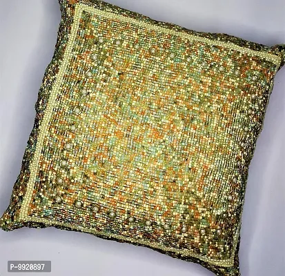 CANVASS? Decorative Designer Heavy Beaded Dupion Silk Throw Pillow Cushion Covers -Multi Color; 12 x 12 inch Pack of 1 Piece