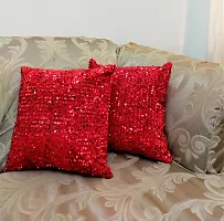 CANVASS? Enterprises Satin Throw/Pillow Cushion Covers Heavy Sequence  Zipper at The Back- Red Color 12 inch x 12 inch Set of 2-thumb1