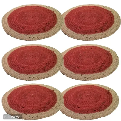 CANVASS? Braided Cotton Jute Placemats, 37 cm Round, for Center Table /Bed-Side Table, Dining Table/Shelves, Red/Natural Color (Pack -1)-thumb3