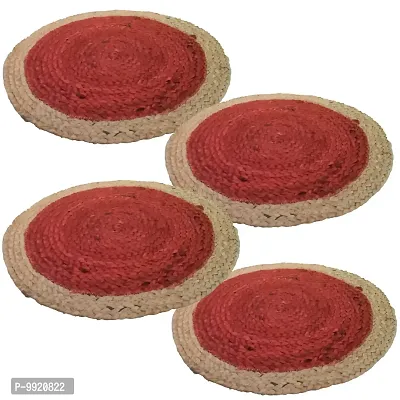 CANVASS? Braided Cotton Jute Placemats, 37 cm Round, for Center Table /Bed-Side Table, Dining Table/Shelves, Red/Natural Color (Pack -1)-thumb4