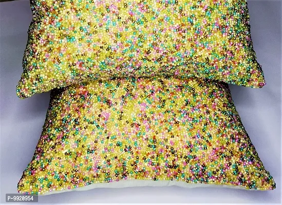 CANVASS? Decorative Designer Heavy Beaded Dupion Silk Throw Pillow Cushion Covers -Multi Color; 12 x 12 inch Pack of 1 Piece-thumb5