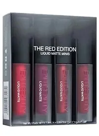 Red Edition Red Maroon Matte Longlasting Liquid Mini Lipstick Smudgeproof  Waterproof (Set of 4)-thumb1