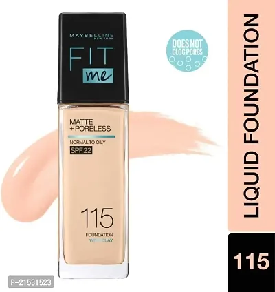 New York Liquid Foundation, Matte Finish, With SPF, Absorbs Oil, Fit Me Matte + Poreless, 115 Ivory, 30ml