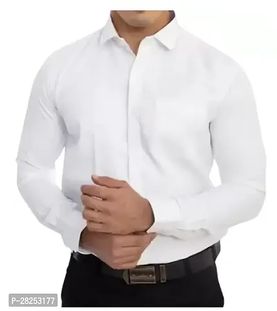 Elegant White Cotton Blend Solid Long Sleeve Formal Shirts For Men-thumb0