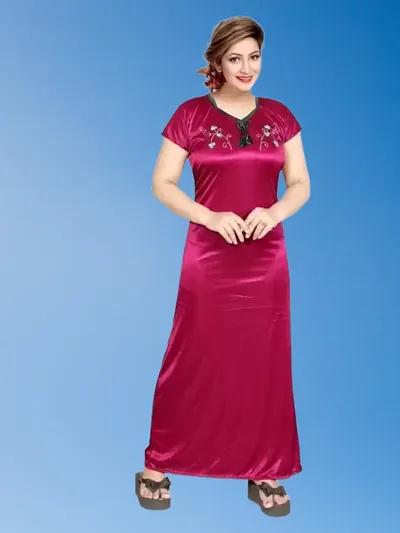 Classic Satin Embroidered Nighty for Women