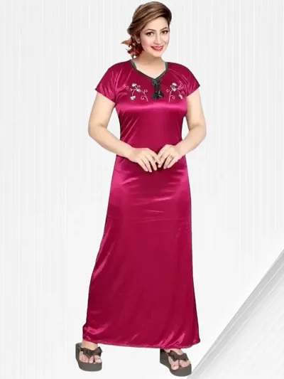 Classic Satin Embroidered Nighty for Women