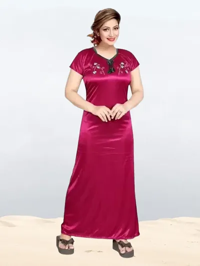 Classic Satin Embroidered Nighty for Women