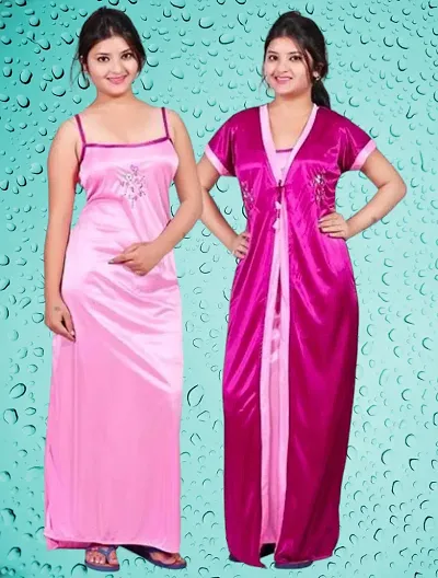 TRUNDZ Satin Nighty with Robe(trz)