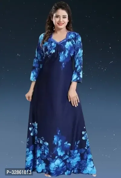 Superias Satin Printed Women Kaftan nighty nightdess-thumb0