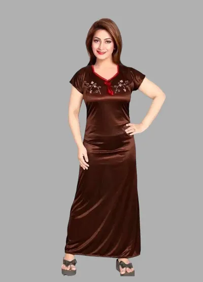 Classic Satin Embroidered Nighty for Women