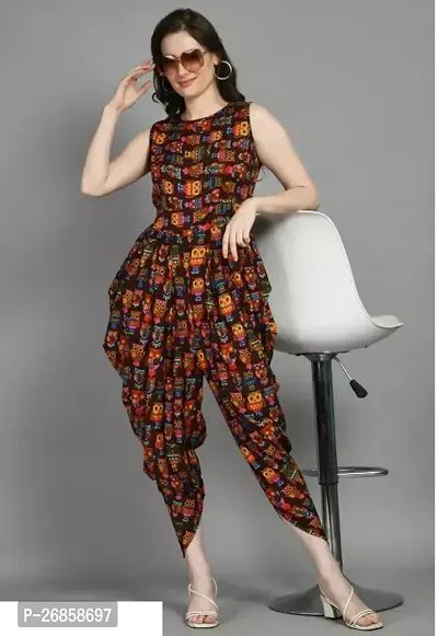 Stylish Multicoloured Crepe Printed Basic Jumpsuit For Women