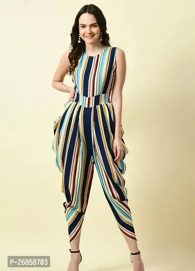 Stylish Multicoloured Crepe Printed Basic Jumpsuit For Women-thumb0
