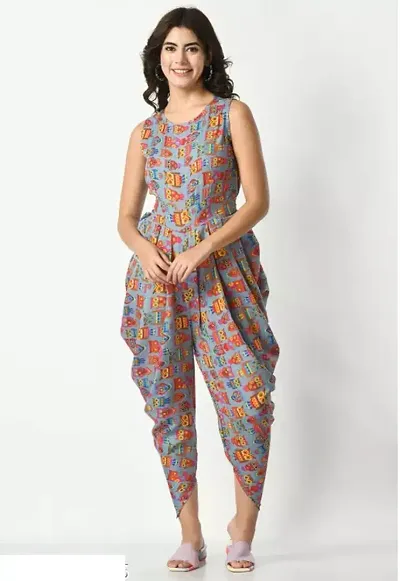 Stylish Multicoloured Crepe Printed Basic Jumpsuit For Women
