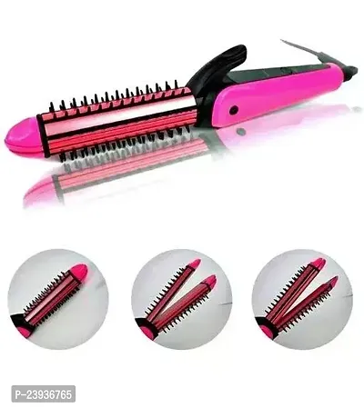 Electric Hair Straightener Curler Styler And Crimper White Pink Colour-thumb0