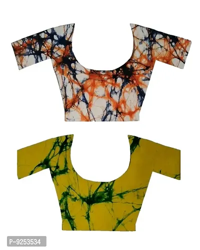 HC women unstitched pure cotton multi-color batik print 1 meter blouse material. (2, multicolor) (multicolor  yellow)
