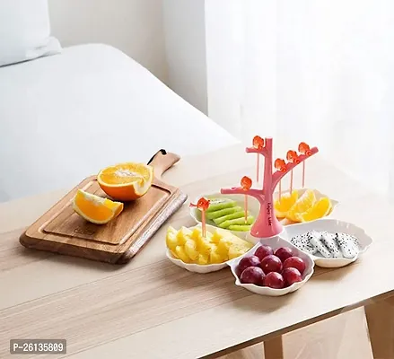 DHYANI Flower Shape Grid with Fruit Fork Fruit Platter Living Room Snack Plate Coffee Table Plastic Tray