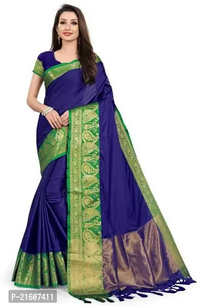 Fancy Cotton Silk Saree with Blouse Piece for Women-thumb0
