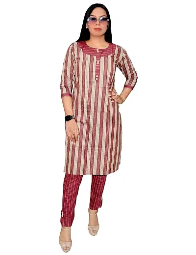 Stylish Cotton Blend Printed Straight Kurtis Bottom Set