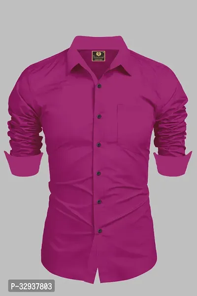 Stylish Pink Cotton Solid Long Sleeves Casual Shirt For Men-thumb0