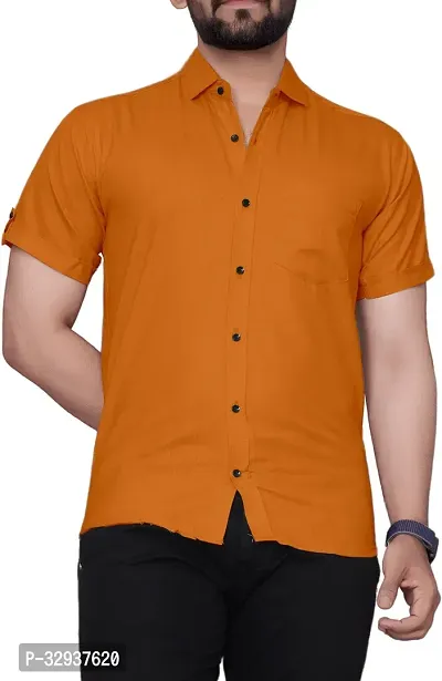 Stylish Orange Cotton Solid Short Sleeves Casual Shirt For Men-thumb0