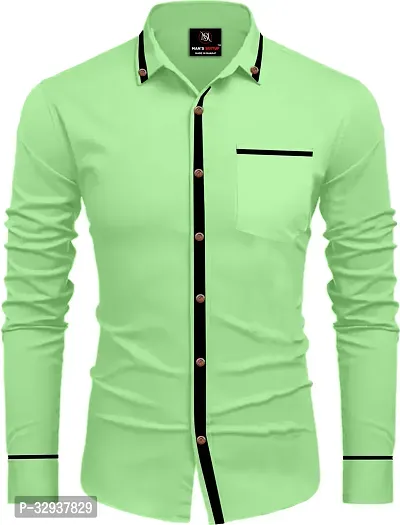 Stylish Green Cotton Solid Long Sleeves Casual Shirt For Men-thumb0