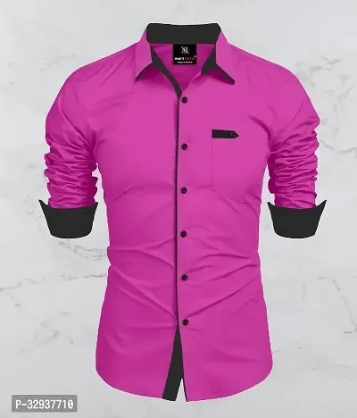 Stylish Pink Cotton Solid Long Sleeves Casual Shirt For Men-thumb0