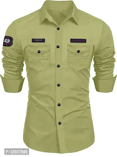 Stylish Green Cotton Solid Long Sleeves Casual Shirt For Men-thumb0