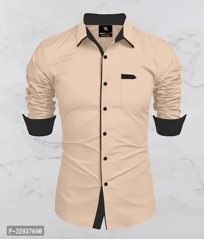 Stylish Tan Cotton Solid Long Sleeves Casual Shirt For Men-thumb0