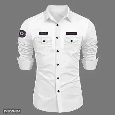 Stylish White Cotton Solid Long Sleeves Casual Shirt For Men-thumb0