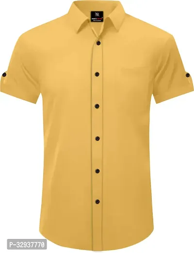 Stylish Yellow Cotton Solid Short Sleeves Casual Shirt For Men-thumb0