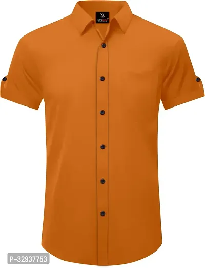 Stylish Orange Cotton Solid Short Sleeves Casual Shirt For Men-thumb0