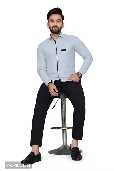 Stylish Grey Cotton Solid Long Sleeves Casual Shirt For Men