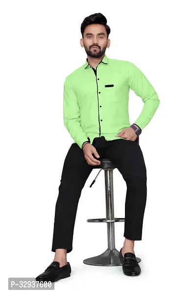 Stylish Green Cotton Solid Long Sleeves Casual Shirt For Men-thumb0