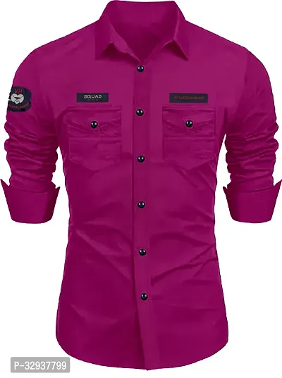 Stylish Pink Cotton Solid Long Sleeves Casual Shirt For Men-thumb0