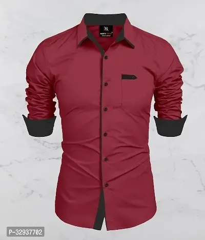 Stylish Maroon Cotton Solid Long Sleeves Casual Shirt For Men-thumb0