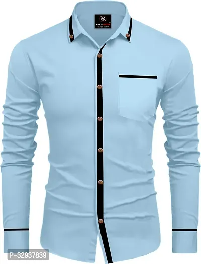 Stylish Blue Cotton Solid Long Sleeves Casual Shirt For Men