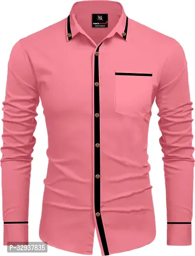 Stylish Pink Cotton Solid Long Sleeves Casual Shirt For Men-thumb0