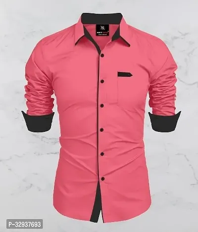 Stylish Pink Cotton Solid Long Sleeves Casual Shirt For Men-thumb0