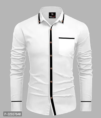 Stylish White Cotton Solid Long Sleeves Casual Shirt For Men-thumb0