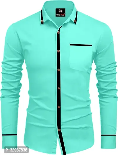 Stylish Green Cotton Solid Long Sleeves Casual Shirt For Men-thumb0