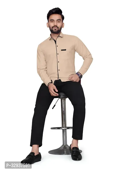 Stylish Brown Cotton Solid Long Sleeves Casual Shirt For Men