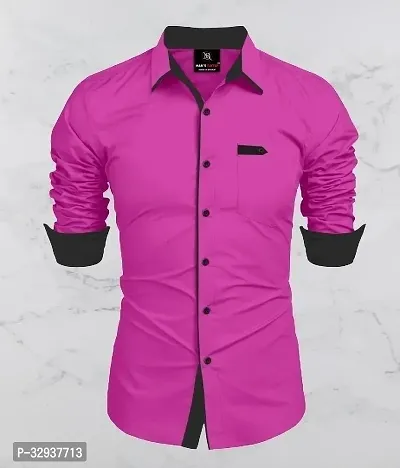 Stylish Pink Cotton Solid Long Sleeves Casual Shirt For Men-thumb0