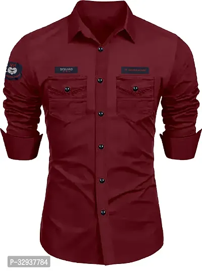 Stylish Maroon Cotton Solid Long Sleeves Casual Shirt For Men-thumb0