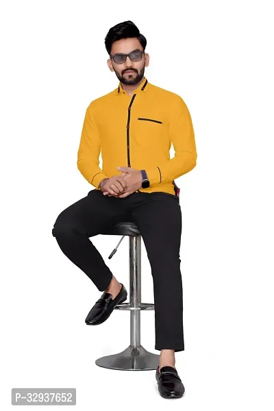 Stylish Yellow Cotton Solid Long Sleeves Casual Shirt For Men-thumb0