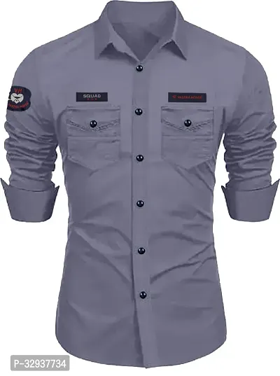 Stylish Grey Cotton Solid Long Sleeves Casual Shirt For Men-thumb0