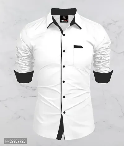 Stylish White Cotton Solid Long Sleeves Casual Shirt For Men-thumb0