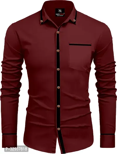 Stylish Maroon Cotton Solid Long Sleeves Casual Shirt For Men-thumb0